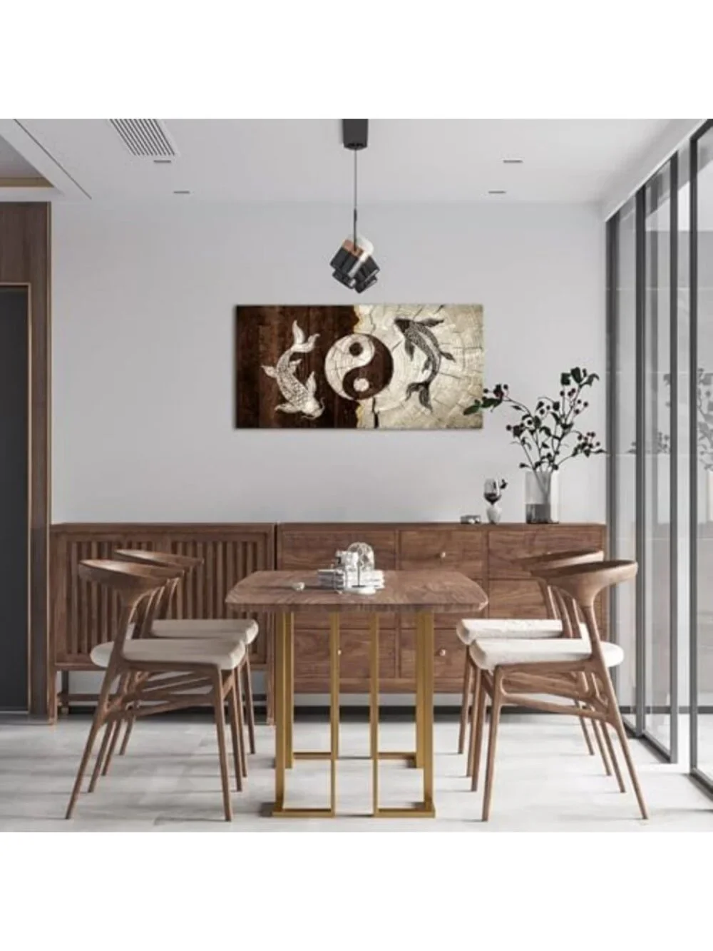 Large Koi Fish Canvas Wall Art 3 Panel Set - Yin Yang Symbol, Retro Chinese